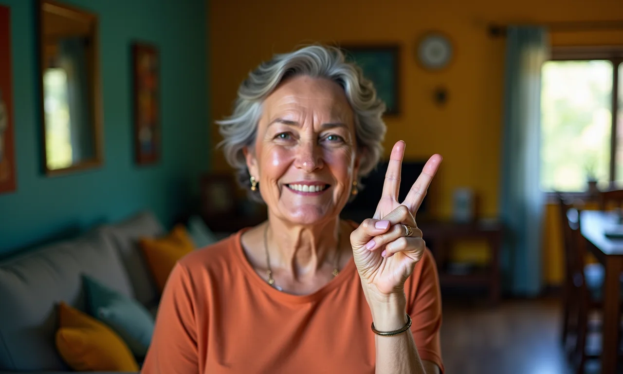 Mulher madura reflete ao fazer o sinal da cruz.