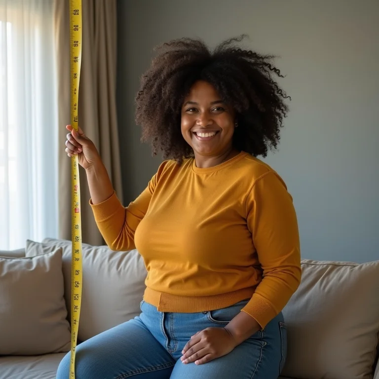 Mulher medindo a altura do sofá para escolher mesa lateral em C
