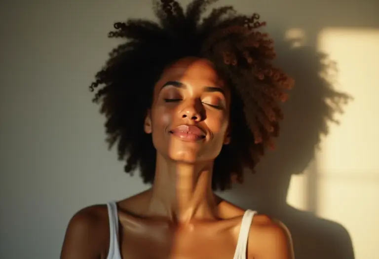 Mulher meditando ao ar livre, praticando mindfulness