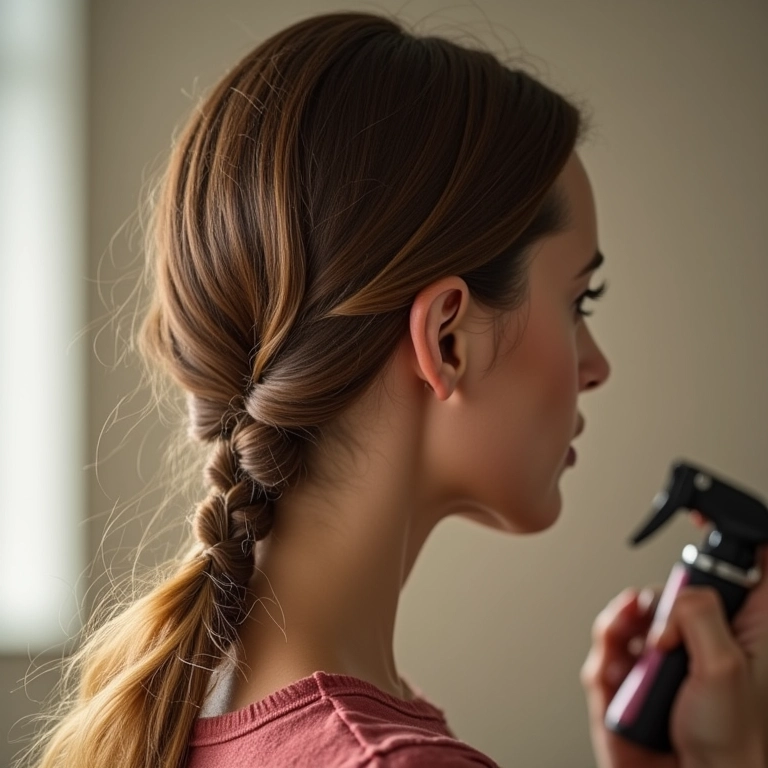 Mulher modelando trança lateral.