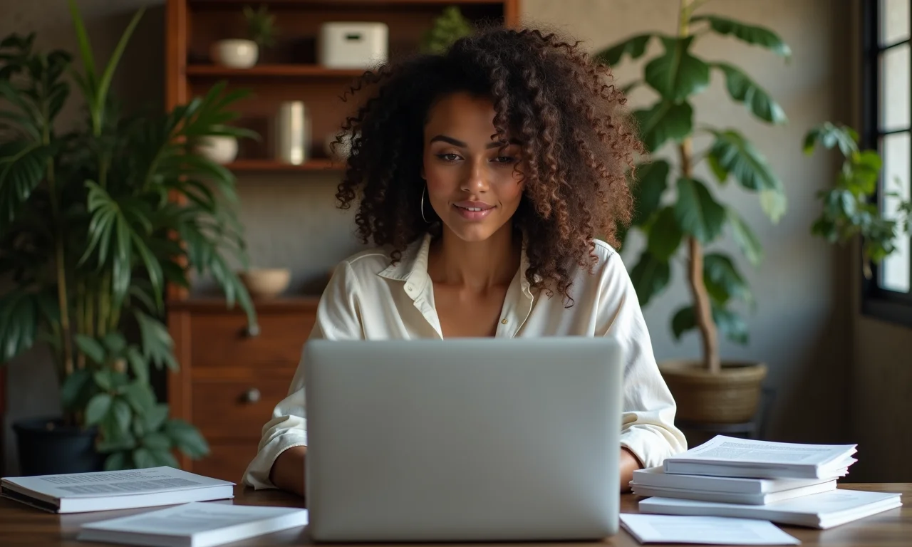 Mulher pesquisando palavras-chave com ferramentas de SEO.