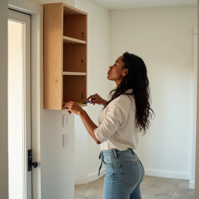 Mulher planejando a instalação de armário aéreo no banheiro
