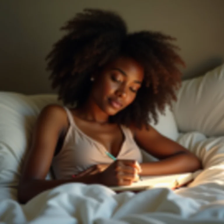 Mulher praticando a gratidão antes de dormir