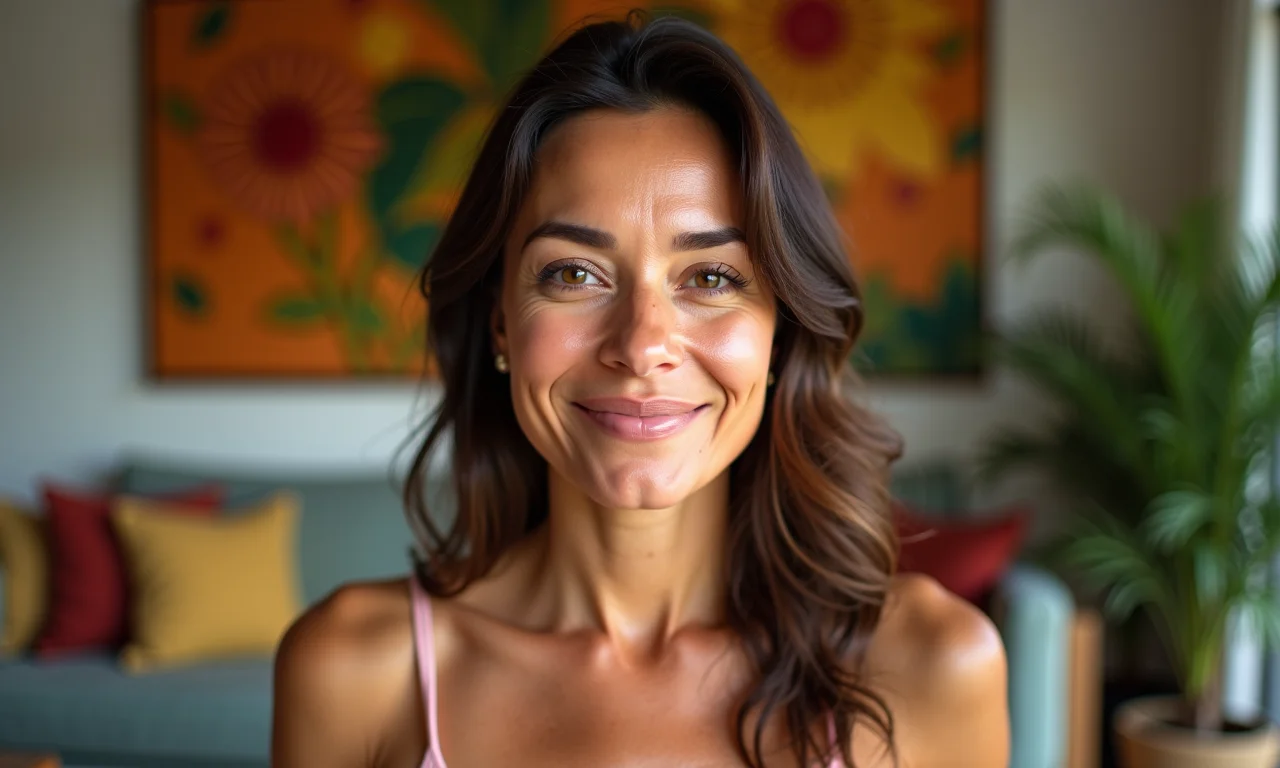 Mulher praticando ioga facial para reduzir rugas e linhas de expressão.