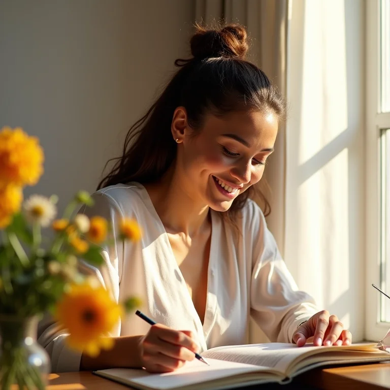 Mulher praticando o journaling da gratidão.