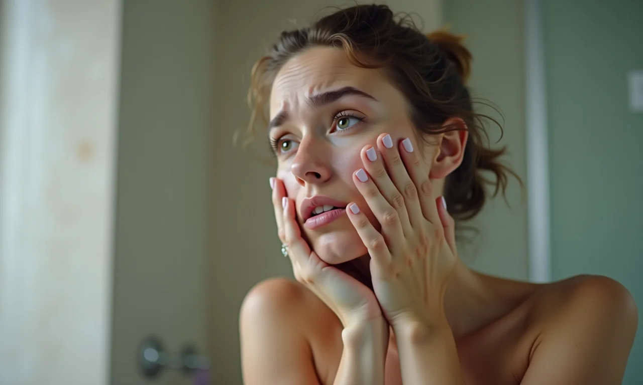 Mulher preocupada após tomar banho de sal grosso.