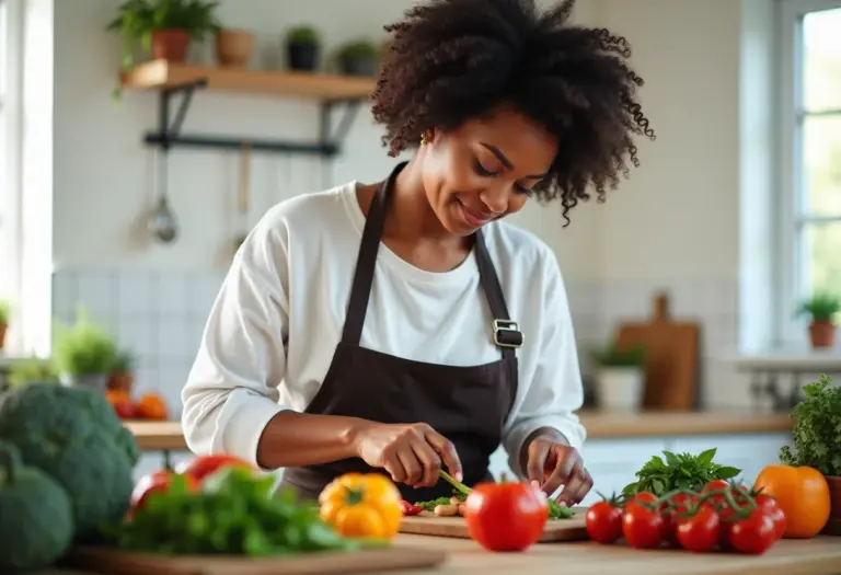 Mulher preparando refeição saudável antes da cirurgia