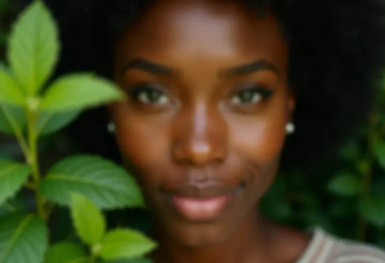 Mulher radiante com folhas de hortelã no rosto