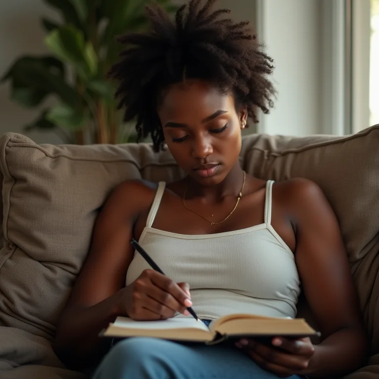 Mulher reconhecendo seus sentimentos através da escrita