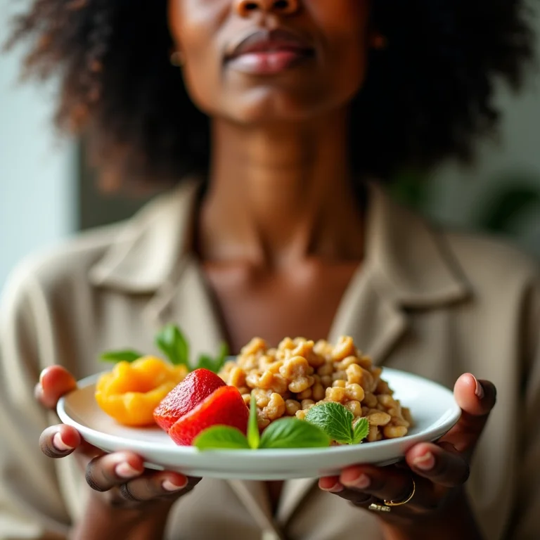 Mulher respirando fundo antes de comer
