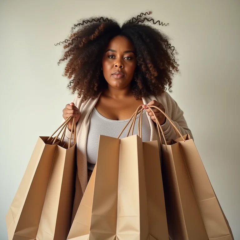 Mulher sobrecarregada com dívidas de compras em lojas