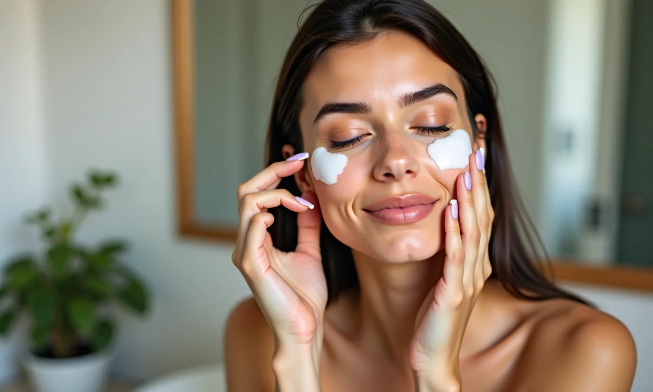 Mulher usando Simple Kind to Skin Gel no rosto.