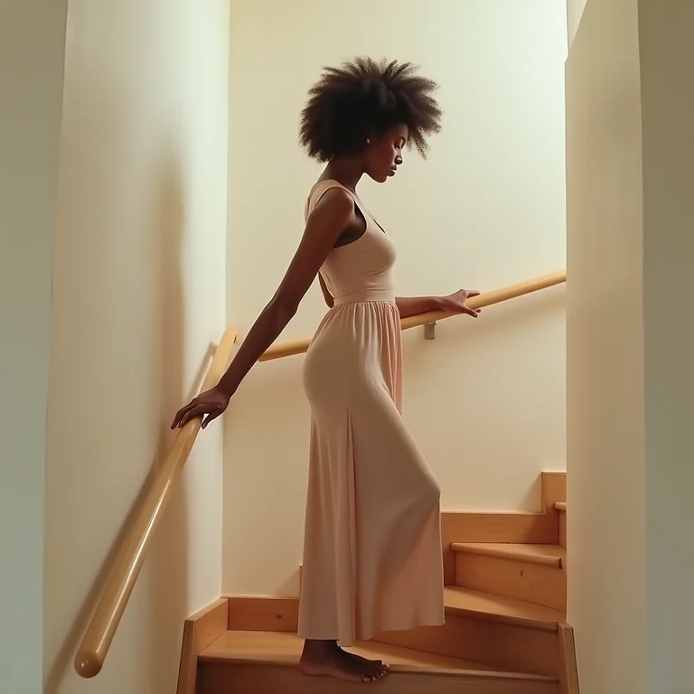 Mulher utilizando corrimão corretamente