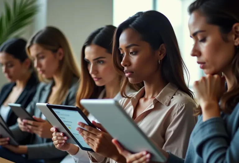 Mulheres analisando pesquisa de satisfação com expressões preocupadas