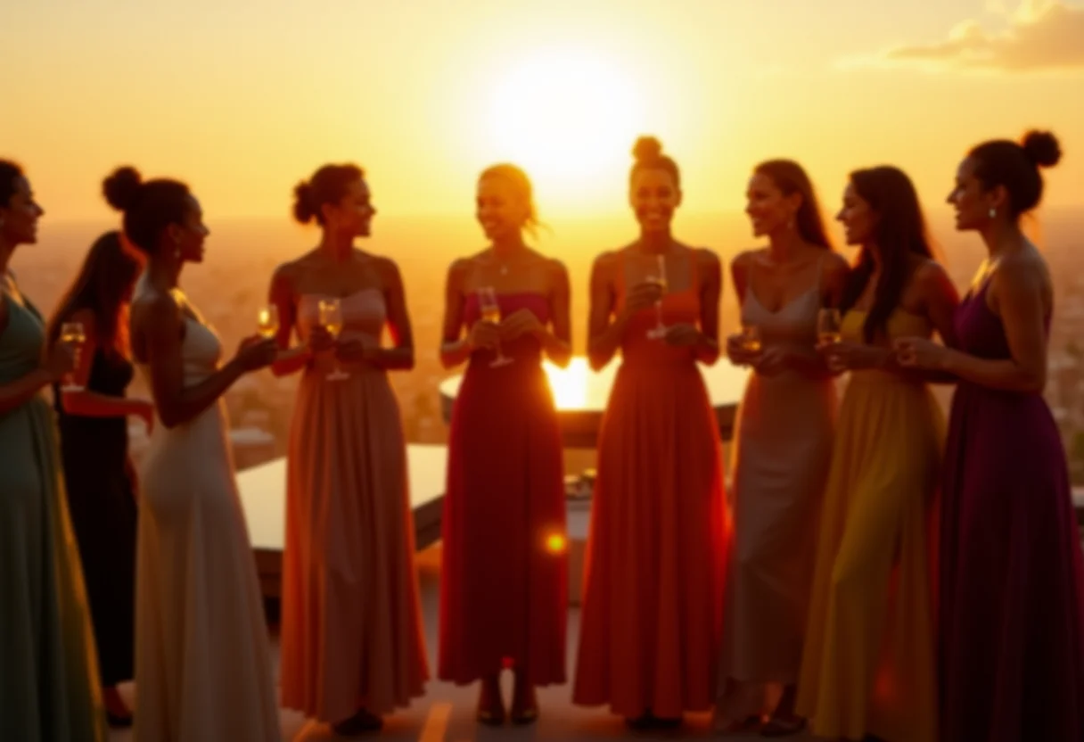 Saia Longa para Festa: 5 Truques de Styling que Você Precisa Saber Mulheres estilosas usando saias longas em festa ao ar livre