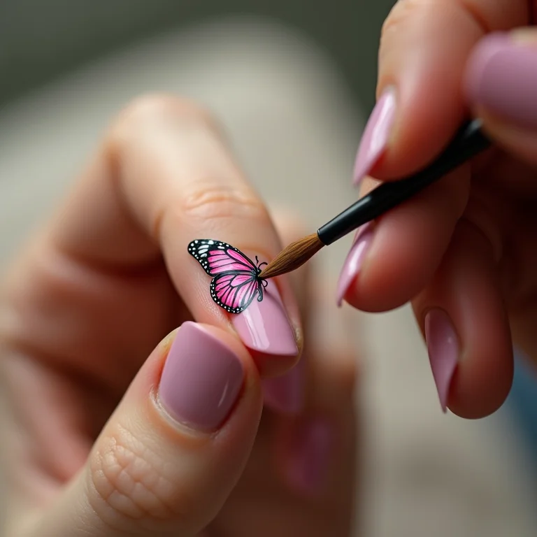 Nail art de borboleta desenhada à mão