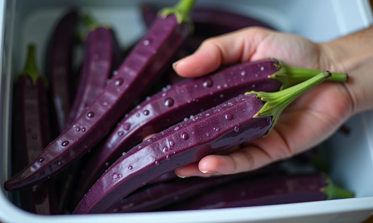 Não lave o quiabo-roxo antes de guardar.