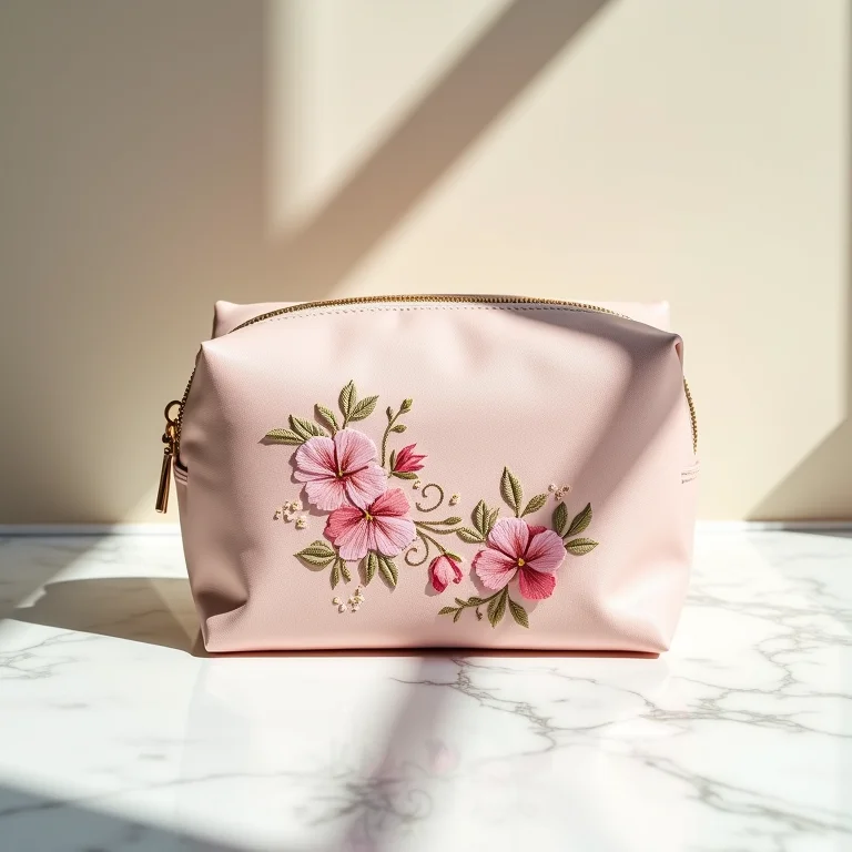 Necessaire personalizada com bordado floral.