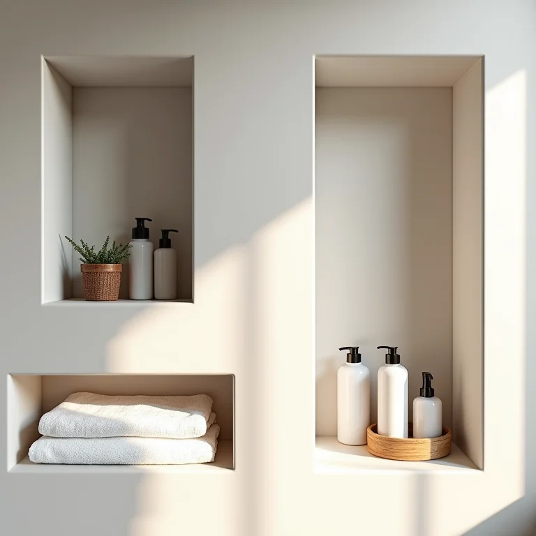 Nichos e prateleiras organizando banheiro