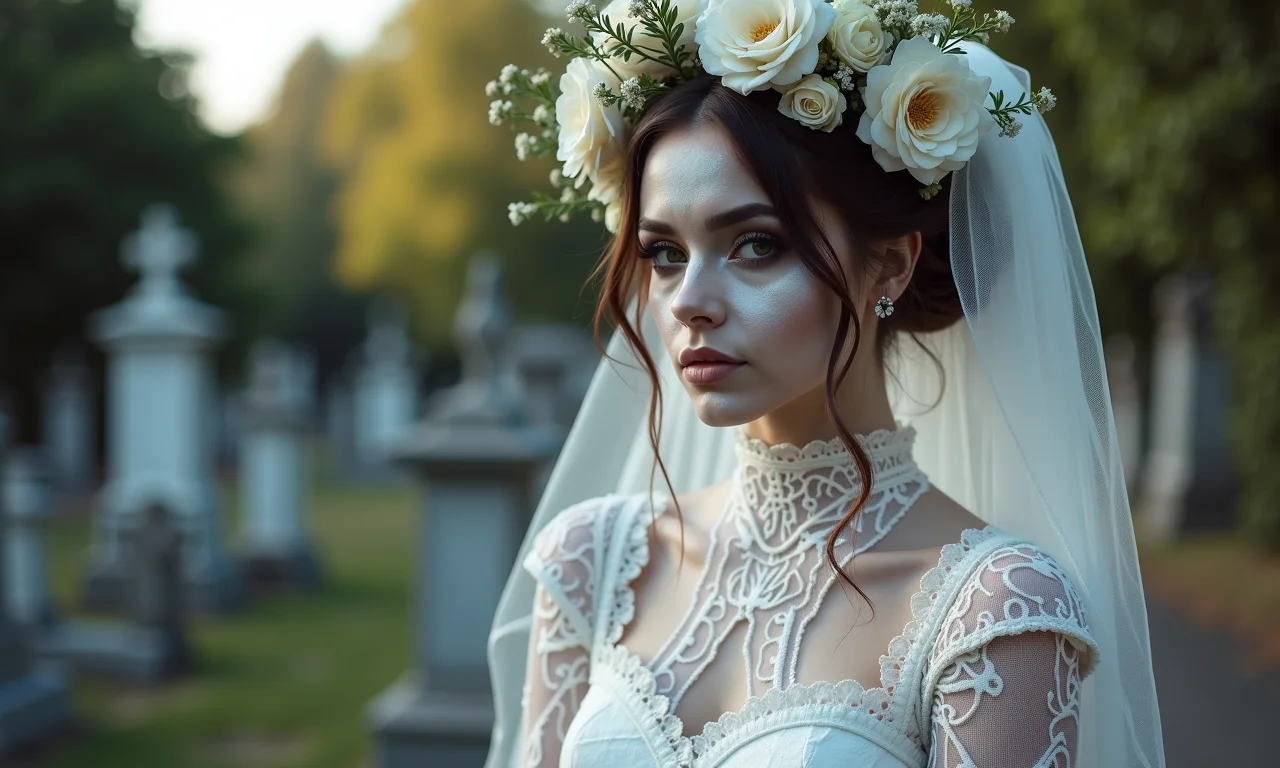 Noiva cadáver romântica no carnaval.