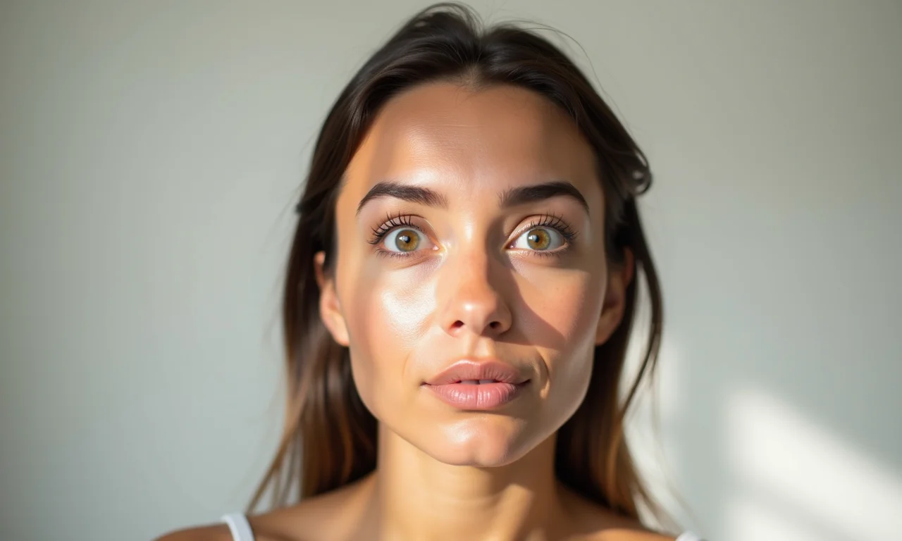 O Olhar Surpreso para suavizar a testa na ioga facial.