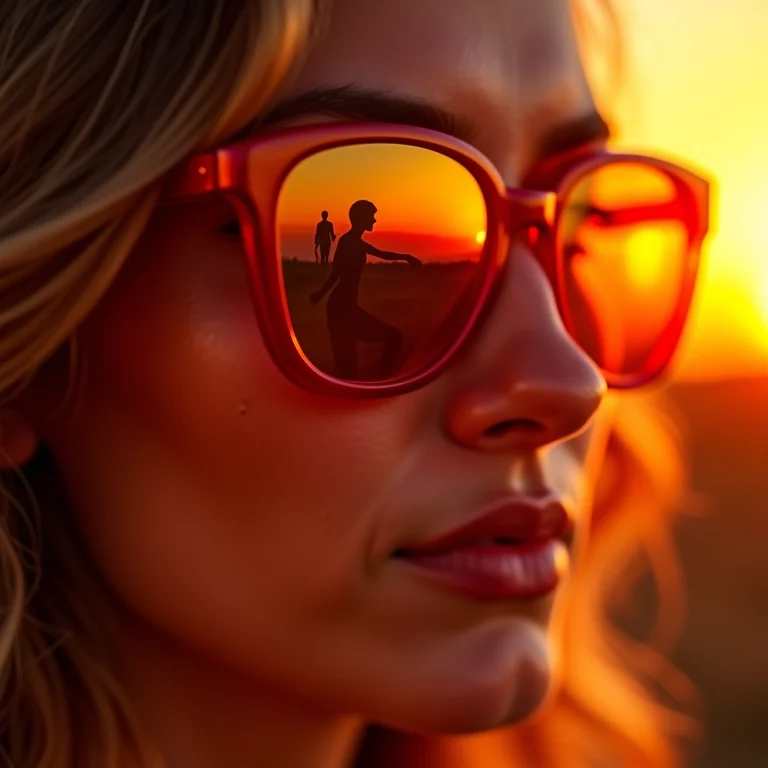 Óculos de sol protegendo os olhos durante o pôr do sol