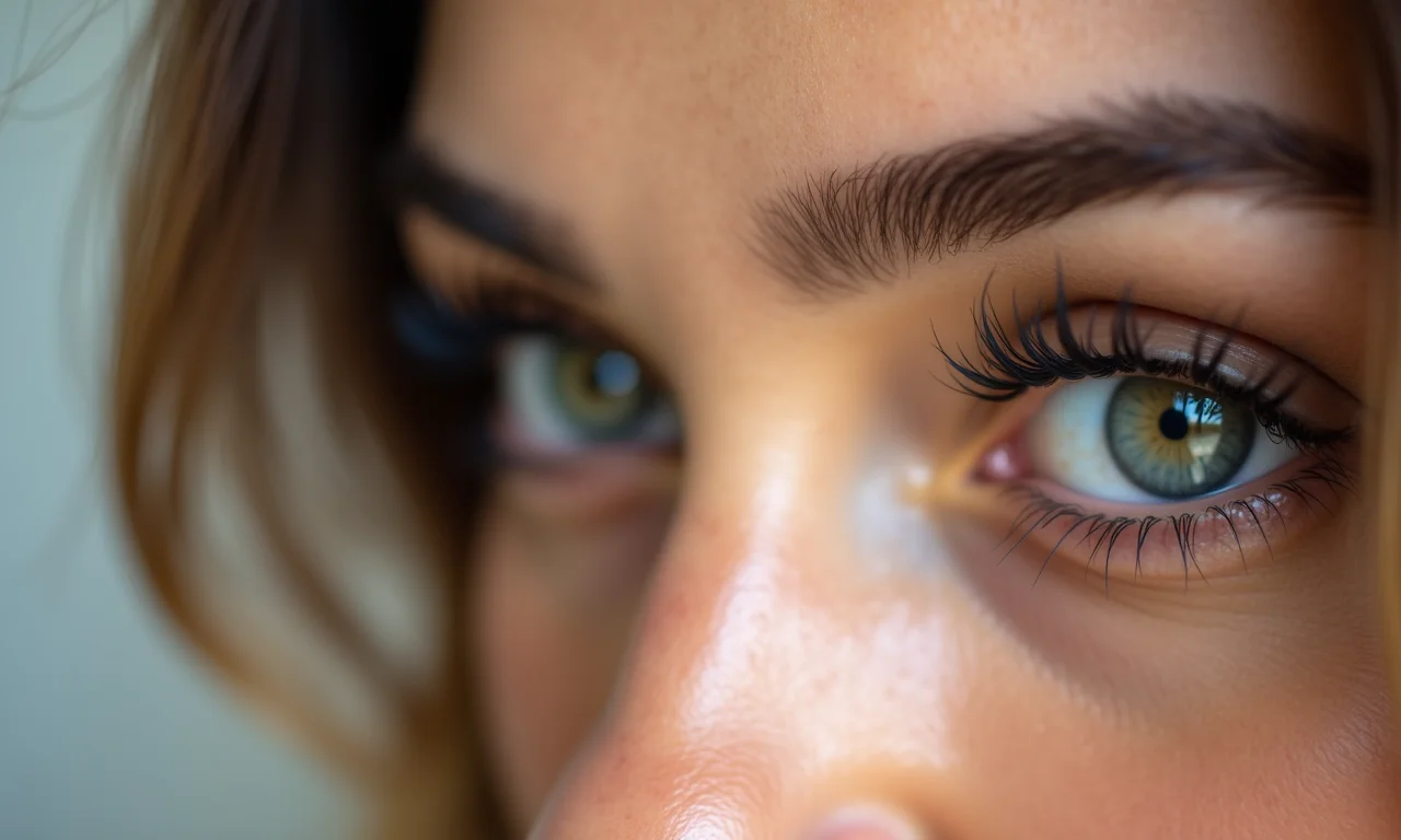 Olhos de mulher com cílios perfeitamente definidos e com aparência natural.