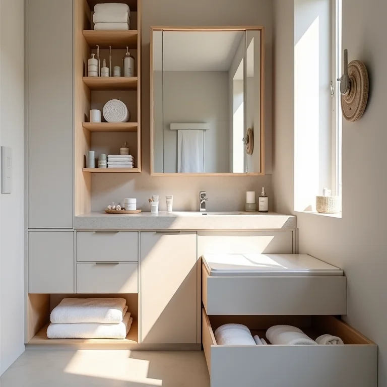 Organização e espaço em um gabinete de banheiro