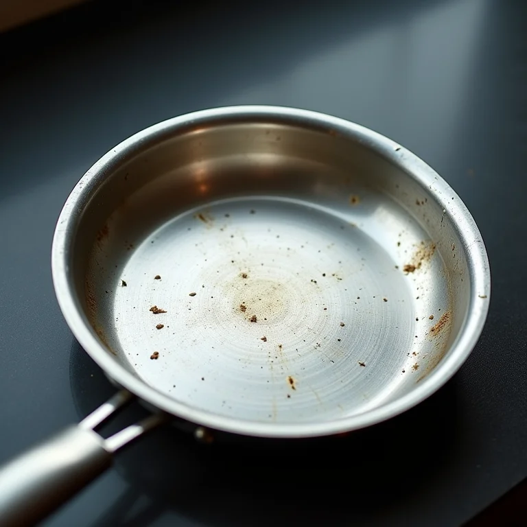 Panela de alumínio com arranhões e resíduos.