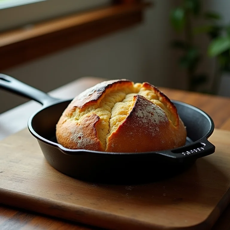 Panela de ferro fundido com pão caseiro.