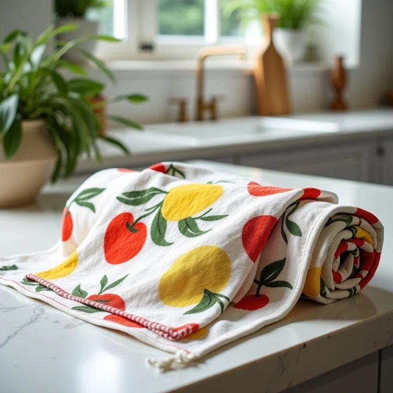 Panos de prato decorados com estampas de frutas.