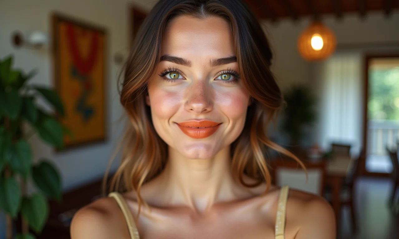 Pele clara com batom laranja claro e suave