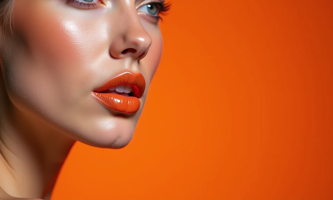 Pele impecável com batom laranja