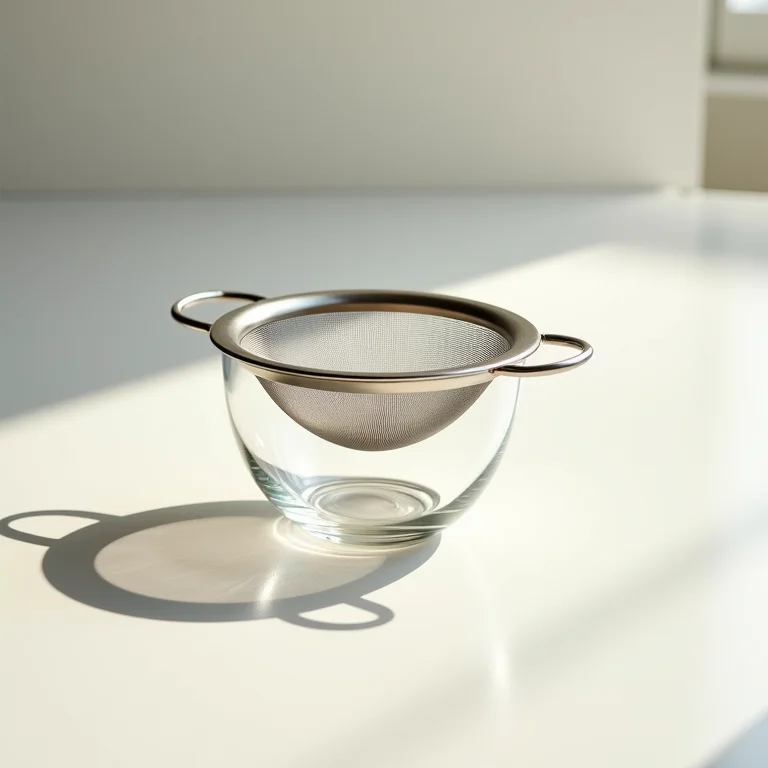 Peneira fina sobre uma tigela de vidro