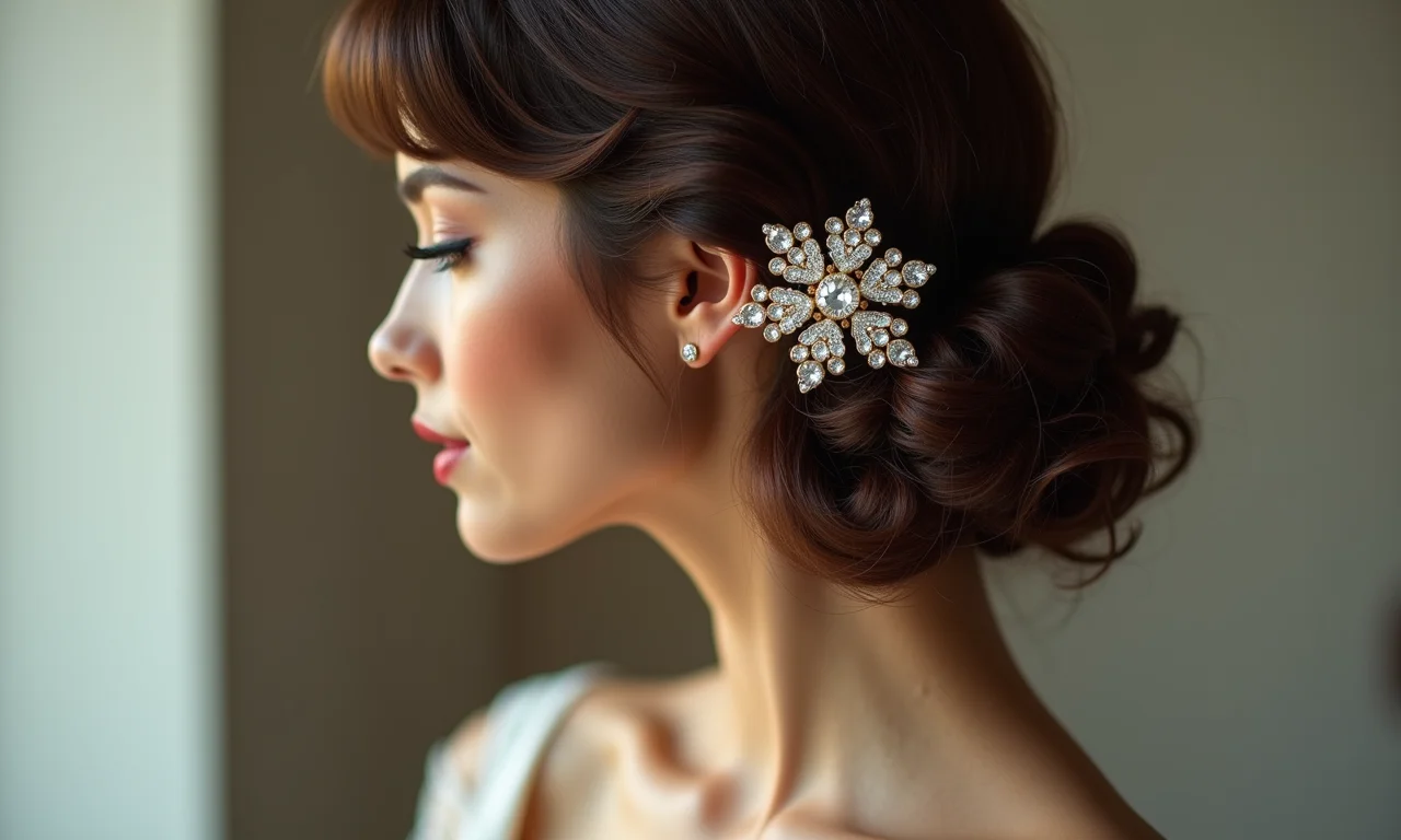 Penteado vintage com pente brilhante.