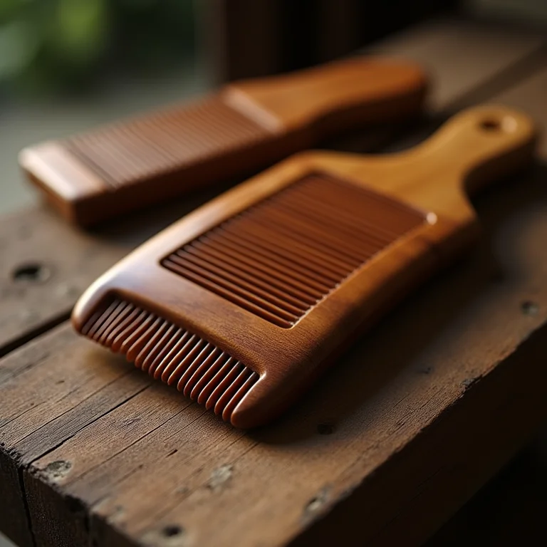 Pentes de barba: um de plástico e outro de madeira.