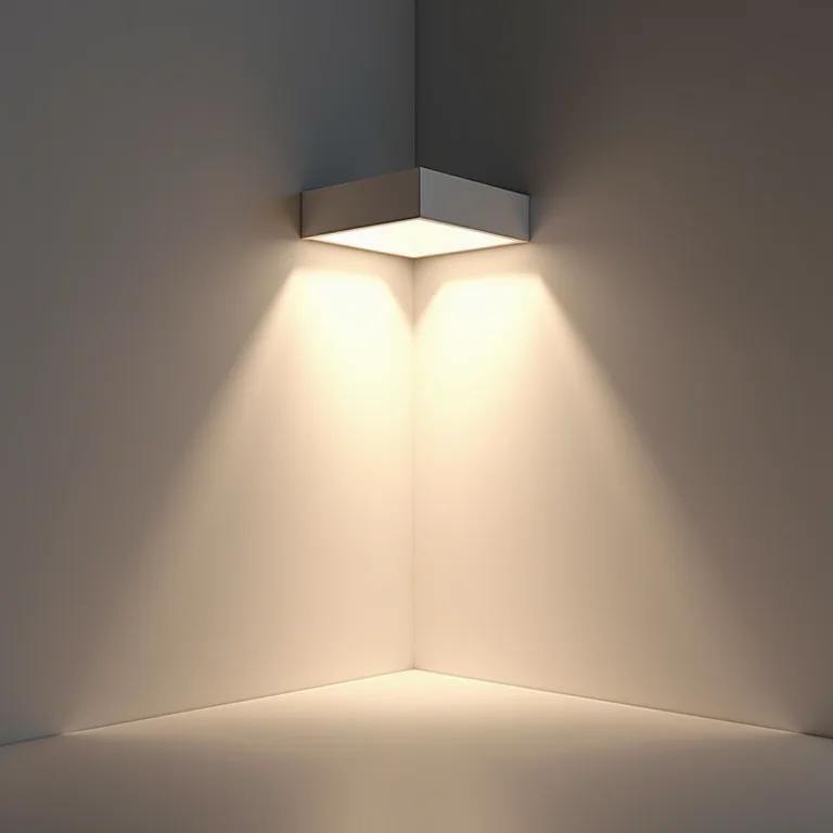 Perfil de LED de canto instalado na junção de duas paredes.