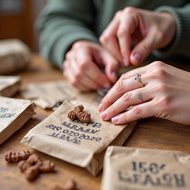 Personalizando embalagens de doces recicladas com detalhes únicos.