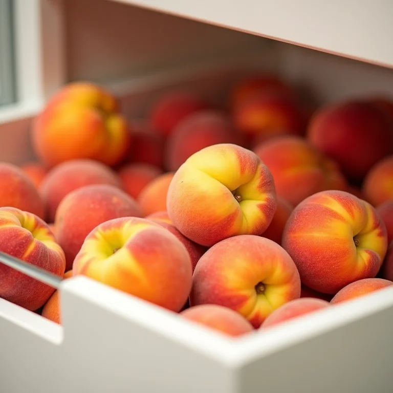 Pêssegos frescos armazenados em gaveta de geladeira