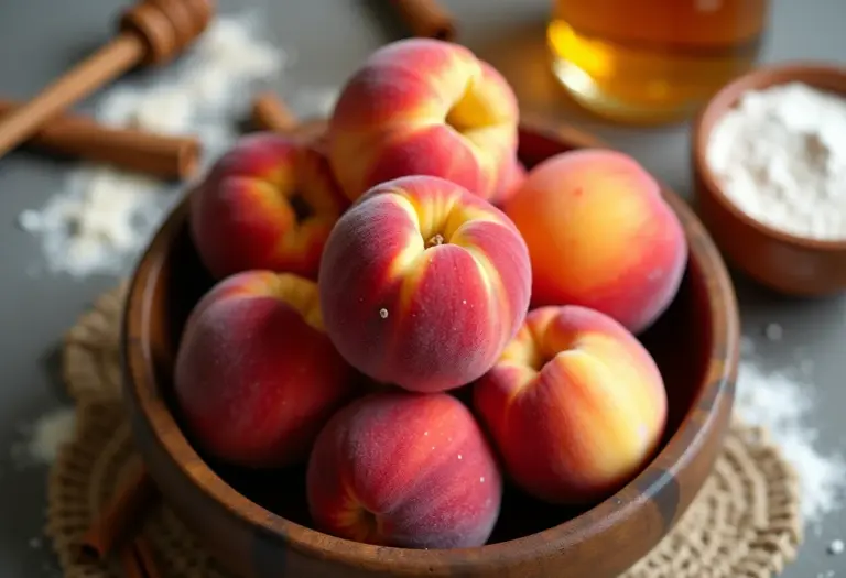 Pêssegos frescos e ingredientes para receitas fáceis