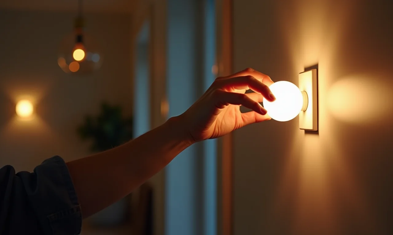 Pessoa apagando as luzes em um quarto para economizar energia.