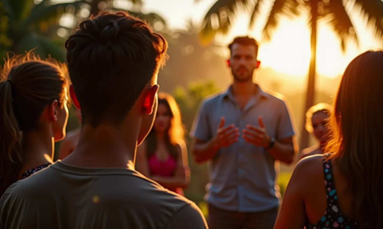 Pessoa compartilhando história pessoal com um público engajado.