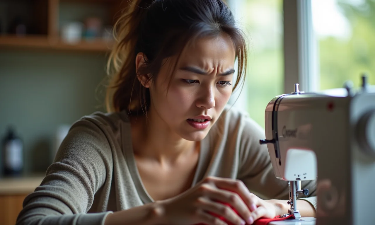 Pessoa costurando sozinha, expressando a falta de interação presencial.