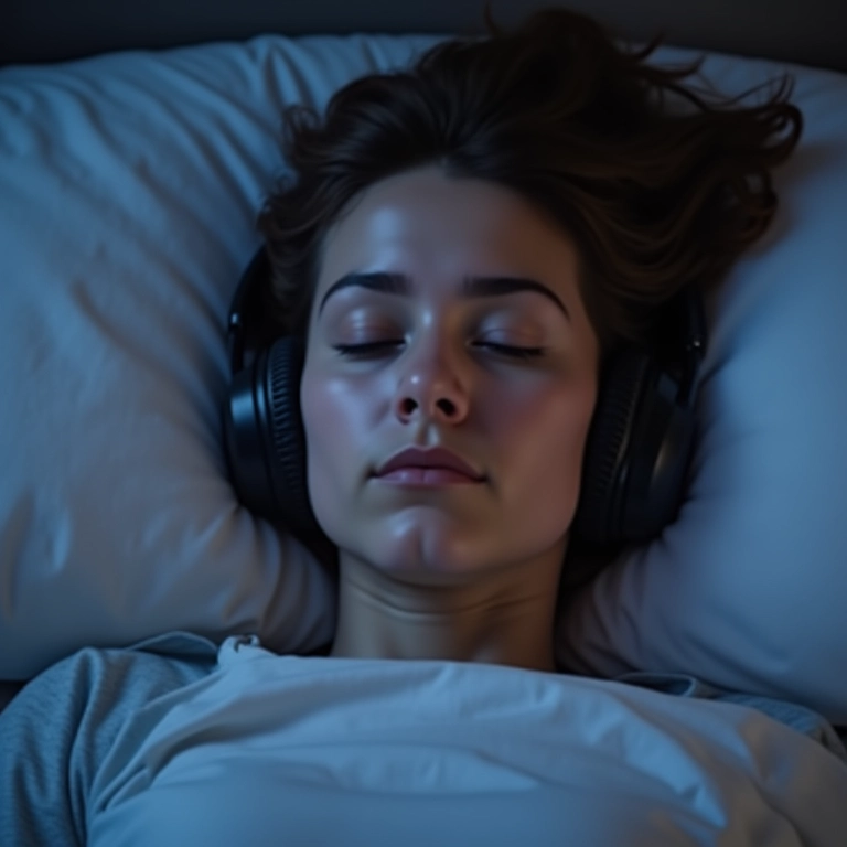 Pessoa deitada na cama ouvindo meditação guiada.