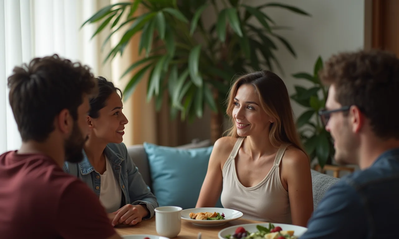 Pessoa ouvindo atentamente em uma conversa com amigos.