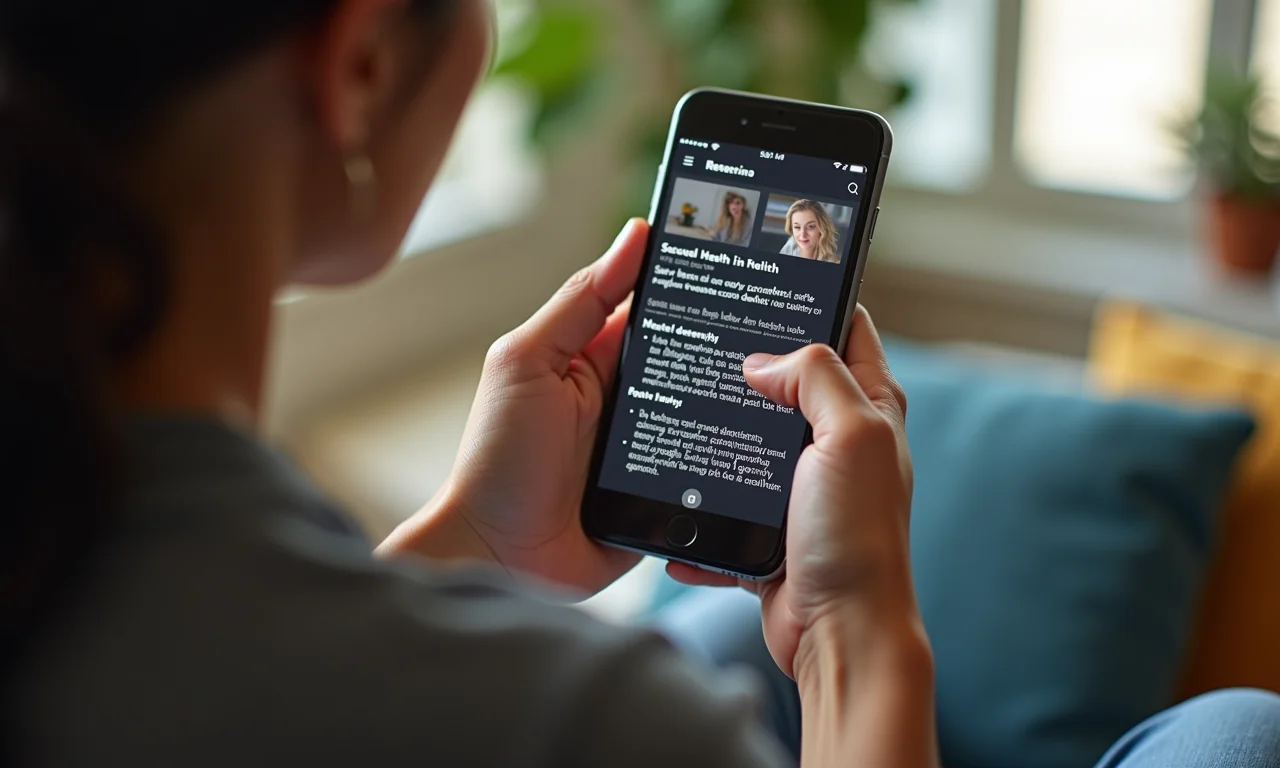 Pessoa pesquisando informações sobre saúde sexual online.