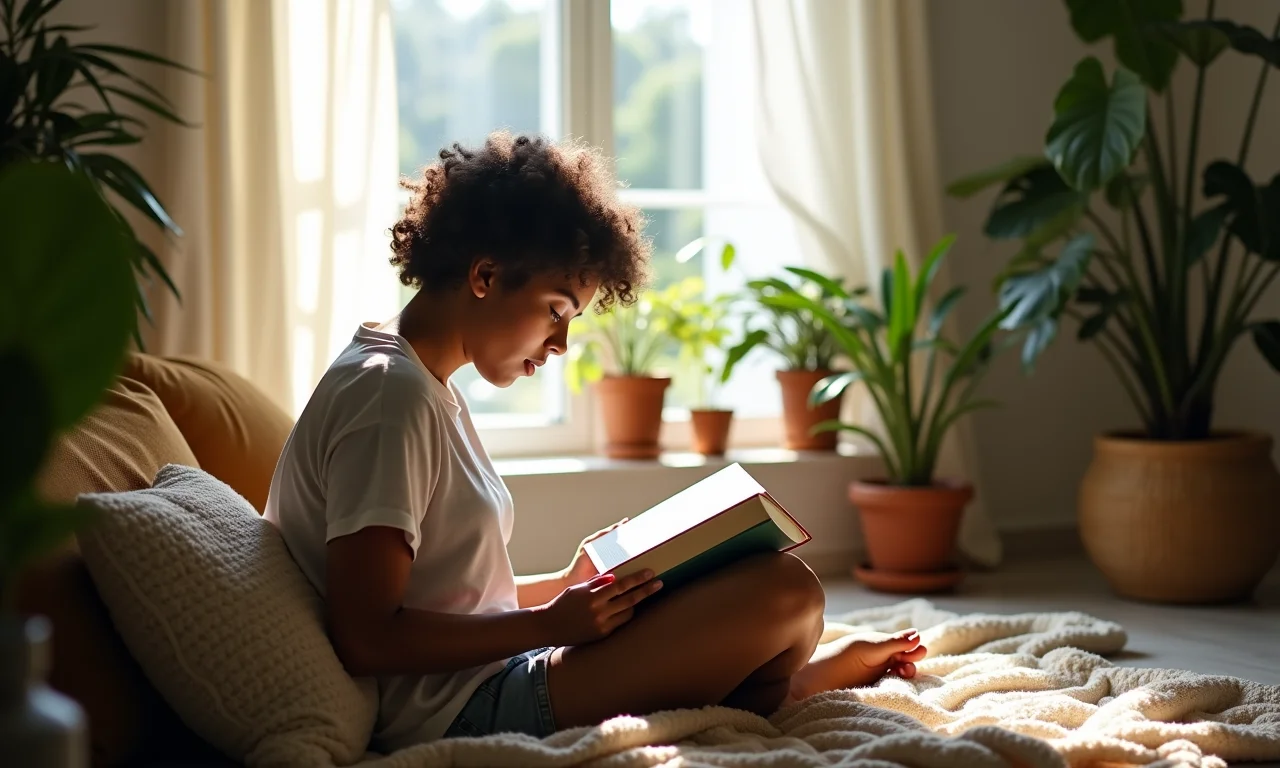Pessoa relaxando em um ambiente minimalista, desfrutando de mais tempo livre.