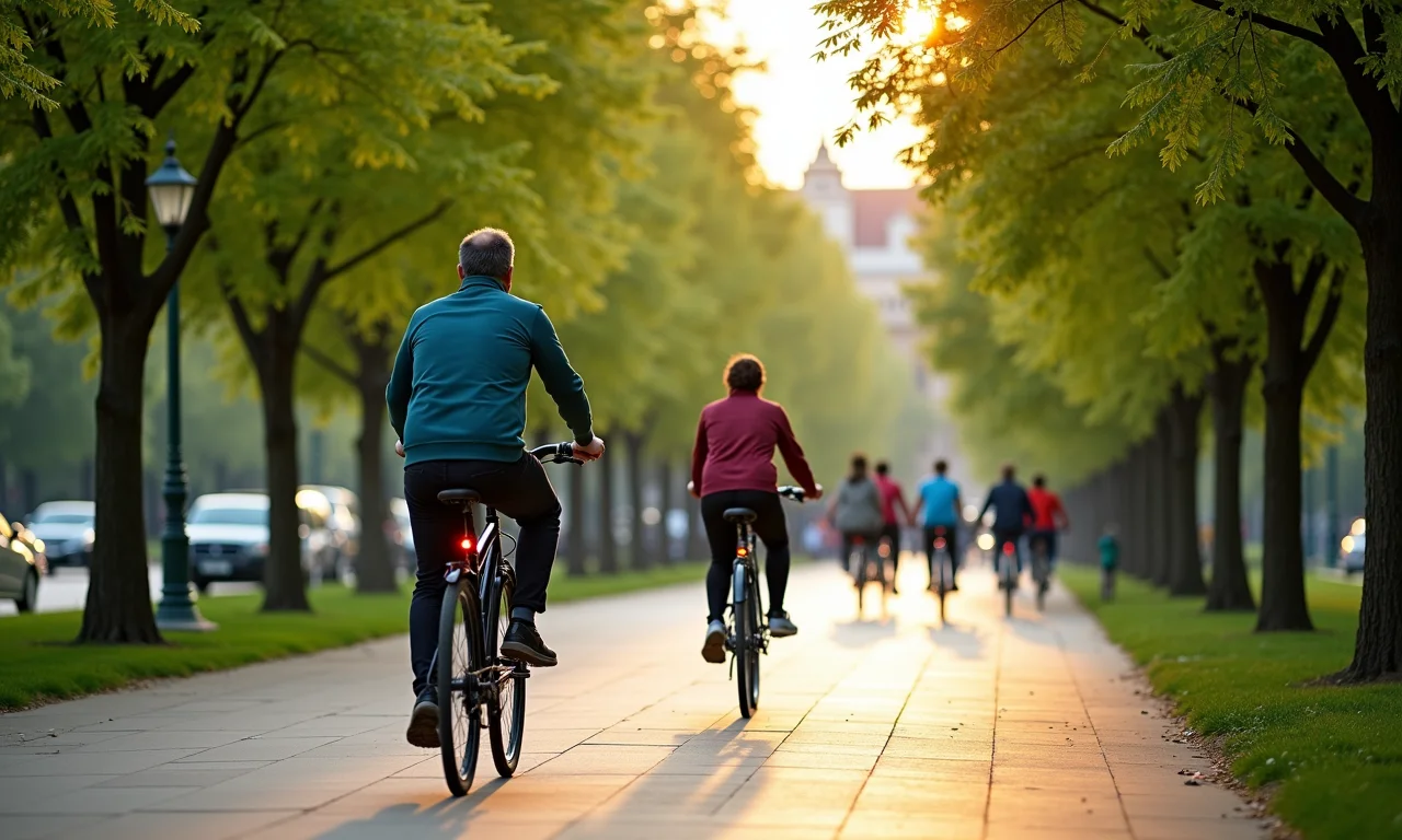 Pessoas andando de bicicleta em um parque da cidade.