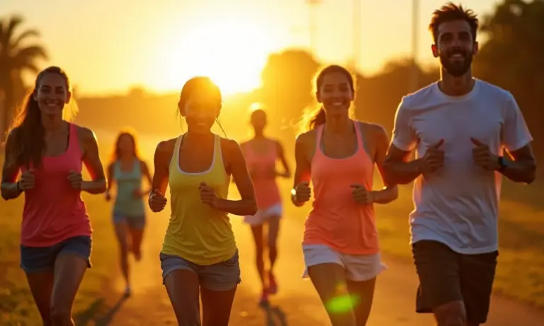 Pessoas diversas aproveitando o sol e atividades ao ar livre, representando um estilo de vida saudável e a importância da vitamina D.