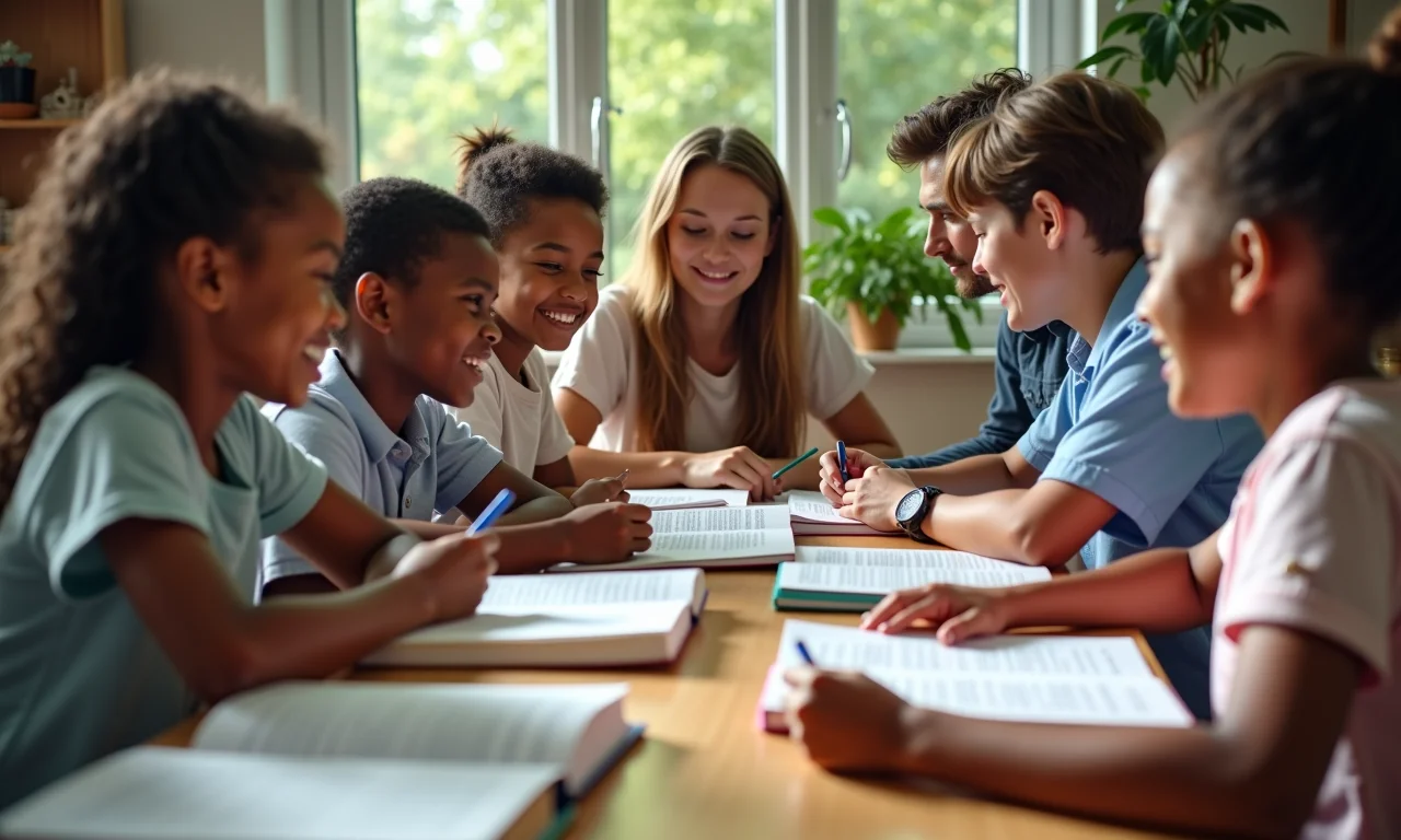 Pessoas diversas doando para uma escola.